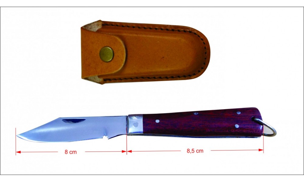 canivete personalizado cabo madeira e bainha em couro. am-canp