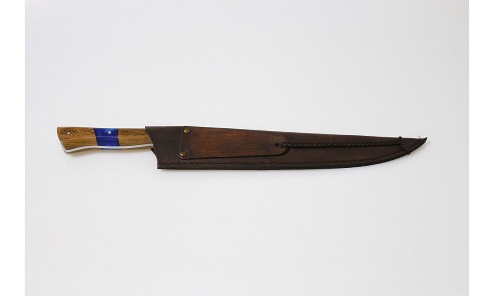 faca 12” cabo hibrido na cor azul e bainha em couro - am-12eh